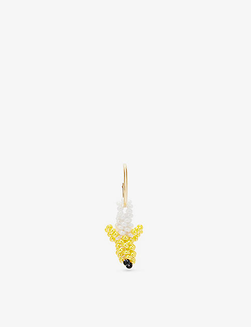 PURA UTZ: Banana 24ct gold-plated sterling silver and glass bead hoop earring