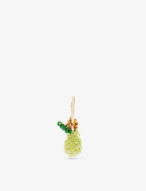 PURA UTZ: Pear 24ct gold-plated sterling and glass bead silver hoop earring
