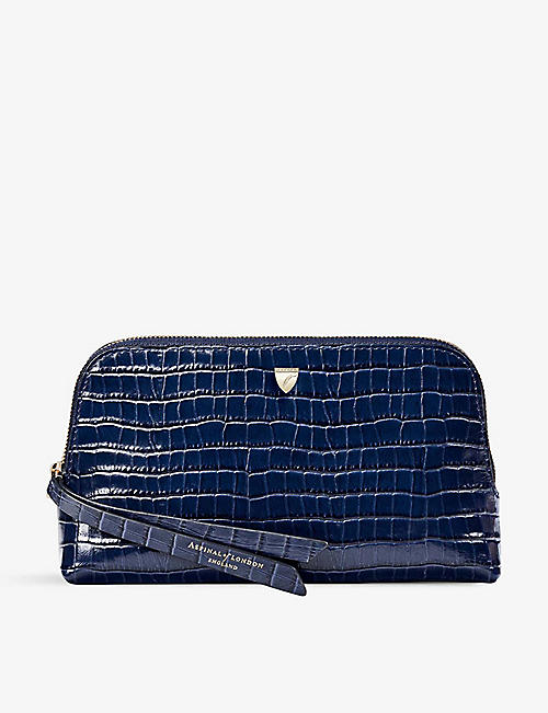 ASPINAL OF LONDON: Essential croc-embossed leather cosmetic case