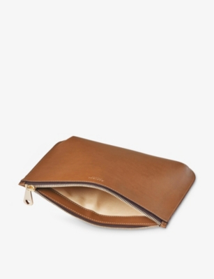 Aspinal Of London Womens  Ella Large Logo-print Grained-leather Pouch In Tan