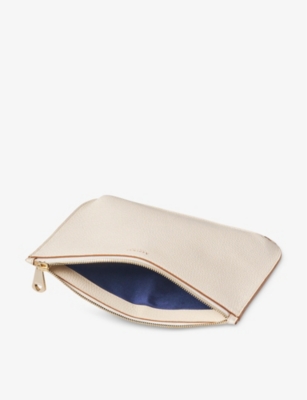 Aspinal Of London Womens Ivory Ella Logo-print Large Grained-leather Pouch In Ivory