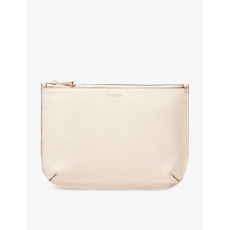 Aspinal Of London Womens Ivory Ella Logo-print Large Grained-leather Pouch