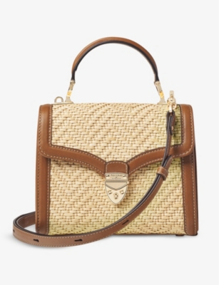 ASPINAL OF LONDON: Mayfair medium raffia and leather top-handle bag
