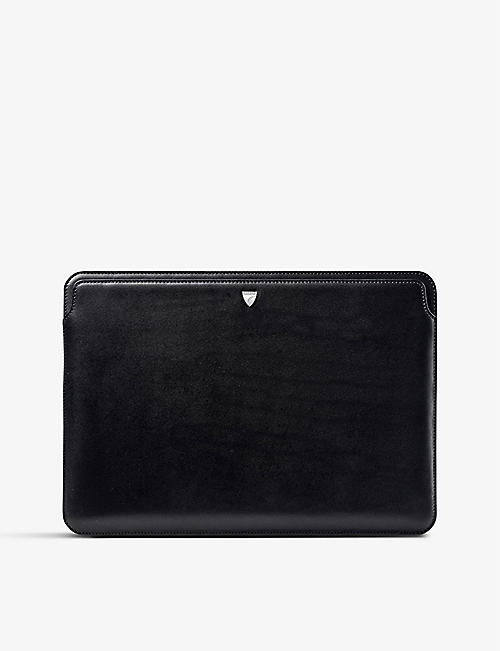 ASPINAL OF LONDON: Slip brand-embossed leather 13-inch laptop case