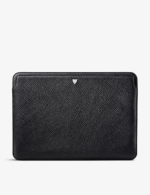 ASPINAL OF LONDON: Slip brand-embossed leather 13-inch laptop case