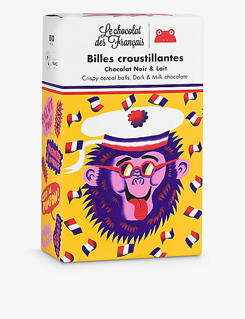 LE CHOCOLAT DES FRANCAIS: Dark and milk chocolate coated cereal ball box 125g