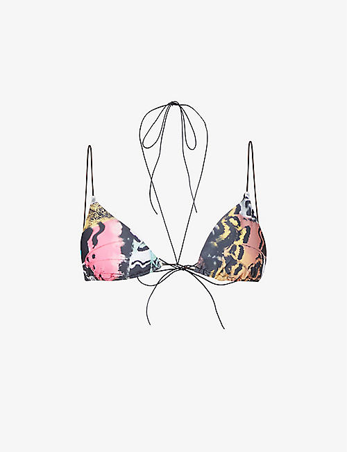 JADED LONDON: Butterfly-print triangle bikini top
