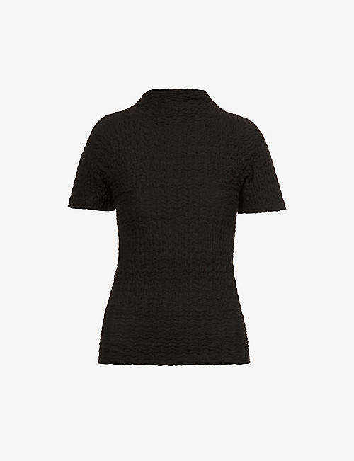 LOW CLASSIC: Wrinkle-textured high-neck stretch-woven top