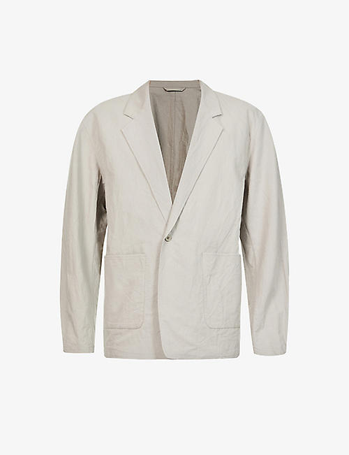 STILL BY HAND: Crinkled notched-lapel relaxed-fit cotton, paper and wool-blend jacket