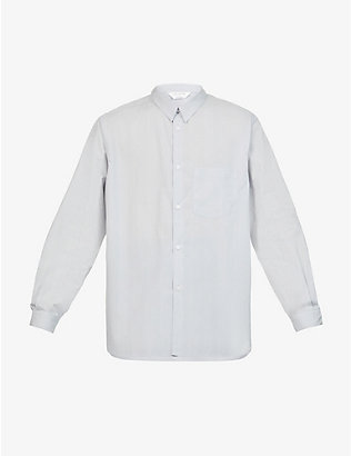 STILL BY HAND: Checked rounded-hem regular-fit cotton shirt