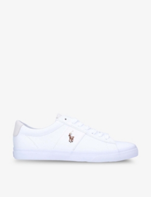 POLO RALPH LAUREN: Sayer logo-embroidered cotton and suede low-top trainers