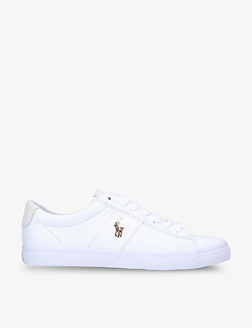 POLO RALPH LAUREN: Sayer logo-embroidered cotton and suede low-top trainers