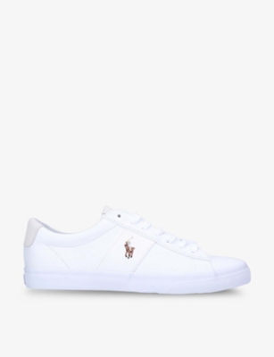 POLO RALPH LAUREN POLO RALPH LAUREN WOMEN'S WHITE SAYER LOGO-EMBROIDERED COTTON AND SUEDE LOW-TOP TRAINERS,56836692