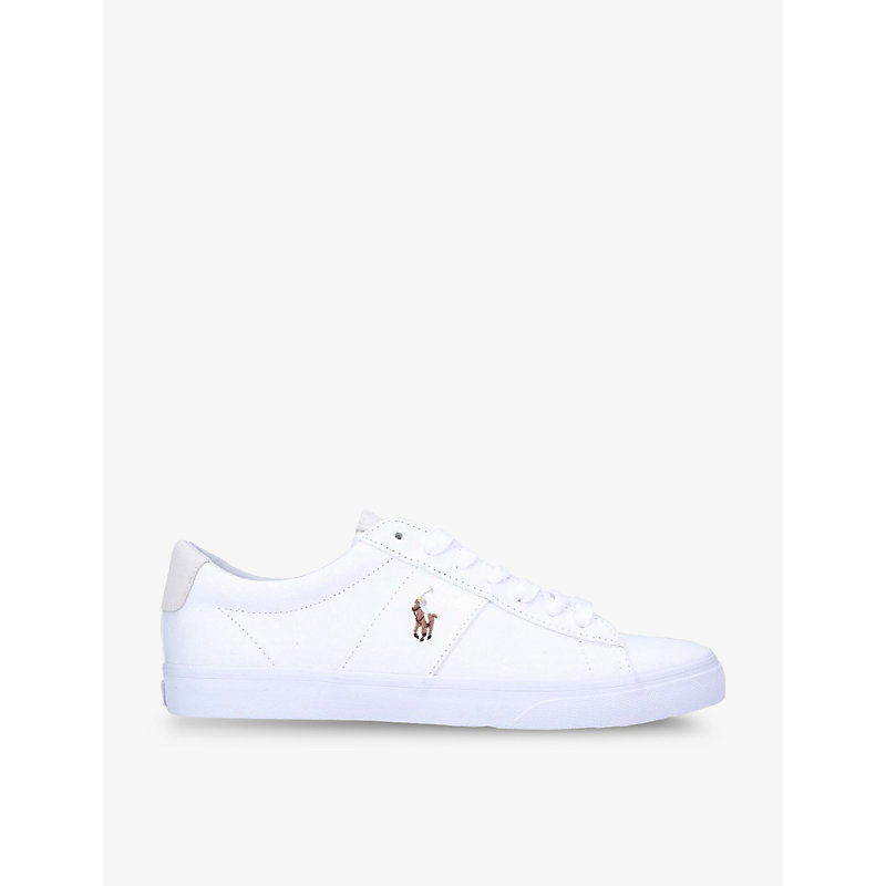 POLO RALPH LAUREN POLO RALPH LAUREN WOMEN'S WHITE SAYER LOGO-EMBROIDERED COTTON AND SUEDE LOW-TOP TRAINERS,56836692