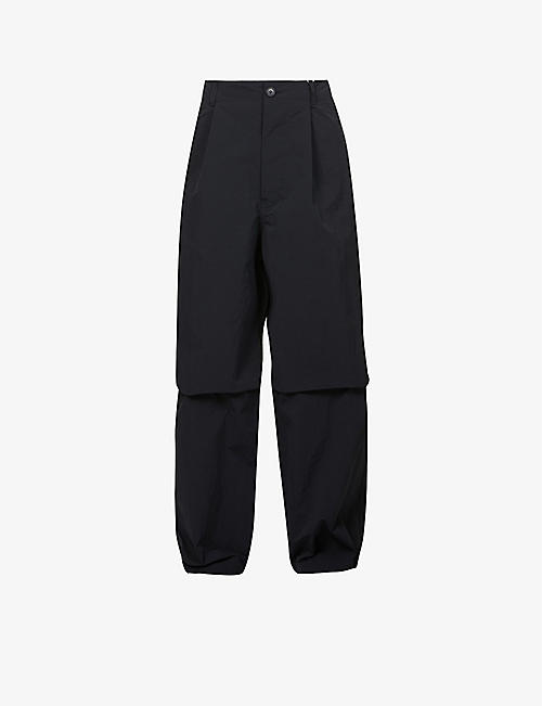 STILL BY HAND: Pleated relaxed-fit high-rise wide shell trousers