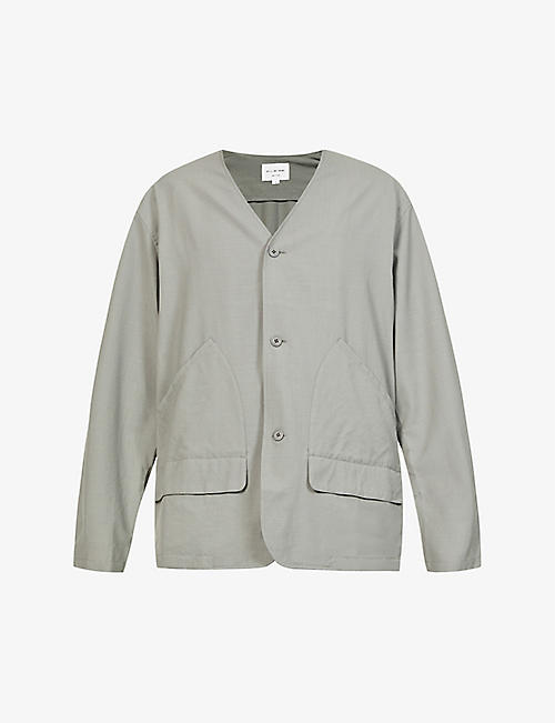 STILL BY HAND: V-neck flap-pocket relaxed-fit wool shirt