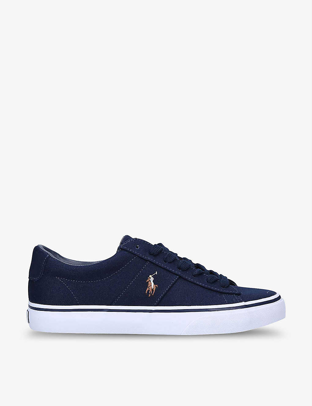 POLO RALPH LAUREN POLO RALPH LAUREN MEN'S NAVY SAYER LOGO-EMBROIDERED COTTON AND SUEDE LOW-TOP TRAINERS,56836838