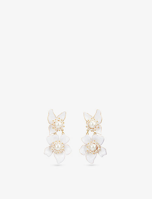 KATE SPADE NEW YORK：Flora 个性珍珠和方晶锆石金色耳坠