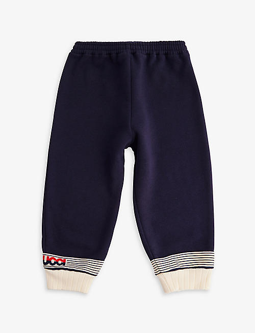 GUCCI: Striped logo-intarsia cotton-jersey jogging bottoms 6-36 months