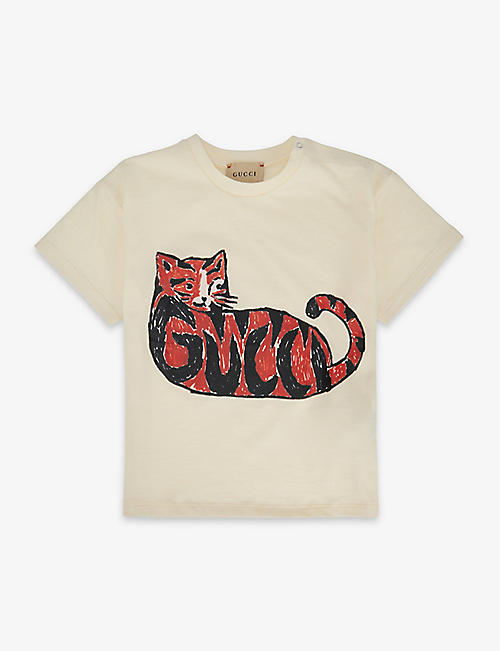 GUCCI: Logo graphic-print cotton T-shirt 6-36 months