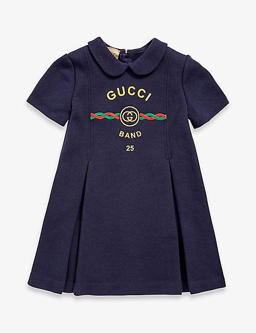 GUCCI: Logo-print pleated cotton-jersey dress 3-36 months
