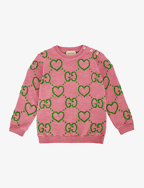 GUCCI: Monogram-embroidered wool-knit jumper 18-36 months