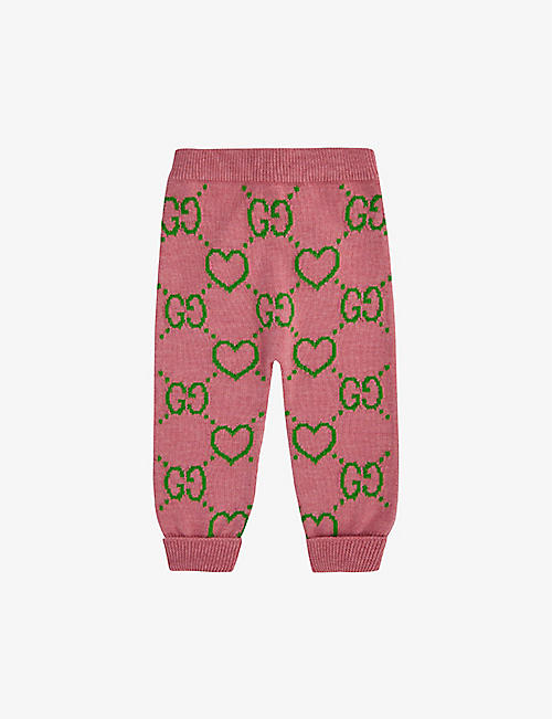GUCCI: Monogram and heart-print wool jogging bottoms 18-36 months