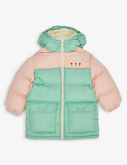 GUCCI: Logo-embroidered shell-down jacket 18-36 months