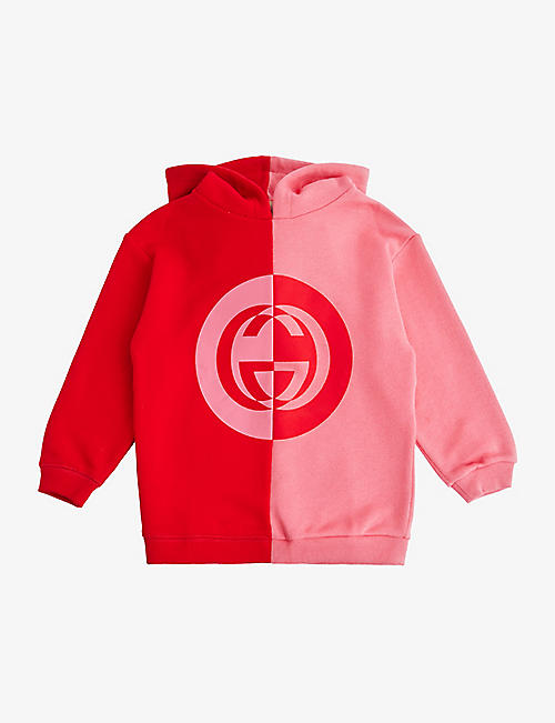 GUCCI: Colour-block logo-print cotton-jersey hoody 6-36 months
