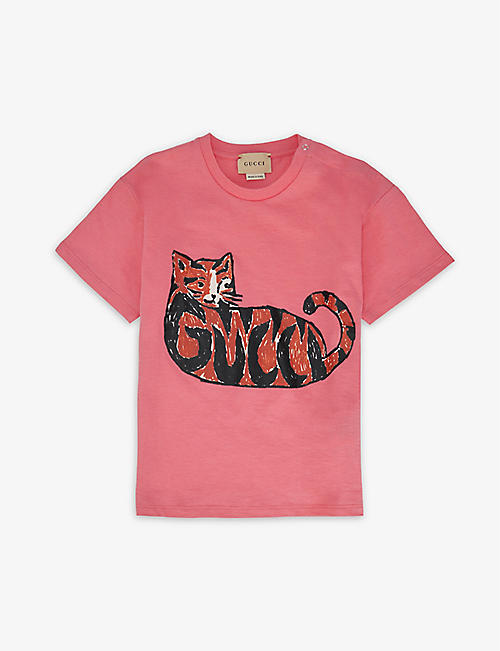 GUCCI: Logo graphic-print cotton T-shirt 6-36 months