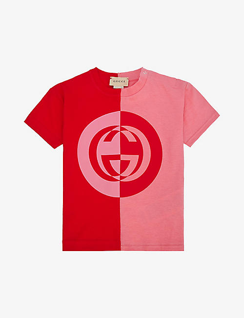 GUCCI: Colour-block logo-print cotton-jersey T-shirt 6-36 months