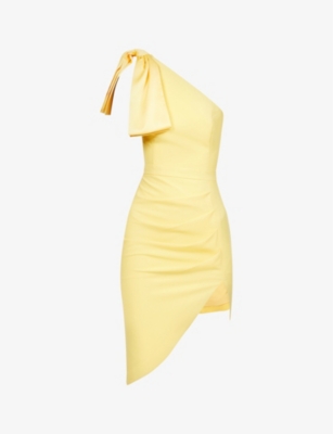 Lavish Alice Asymmetric Woven Midi Dress In Yellow | ModeSens