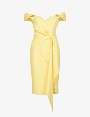 Lavish Alice One-shoulder Sweetheart-neckline Stretch-crepe Midi Dress In  Yellow | ModeSens