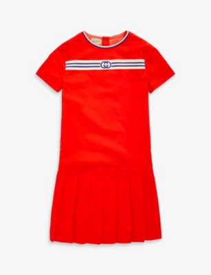 GUCCI Stripe logo-embroidered stretch-cotton dress 6-12 years