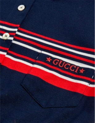 GUCCI Stripe logo-embroidered cotton-pique polo dress 4-12 years