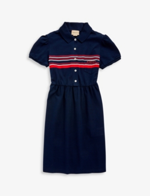 GUCCI Stripe logo-embroidered cotton-pique polo dress 4-12 years