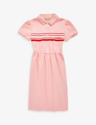 GUCCI Stripe logo-embroidered cotton-pique polo dress 4-12 yeara