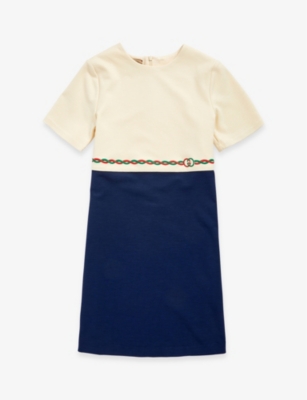 GUCCI Colour-block logo-embroidered stretch-woven dress 6-12 years