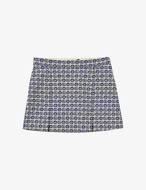 GUCCI: Logo-print pleated cotton-blend mini skirt 4-12 years