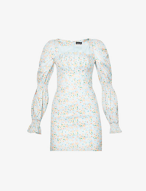 LAVISH ALICE: Balloon-sleeve floral-print cotton-blend mini dress