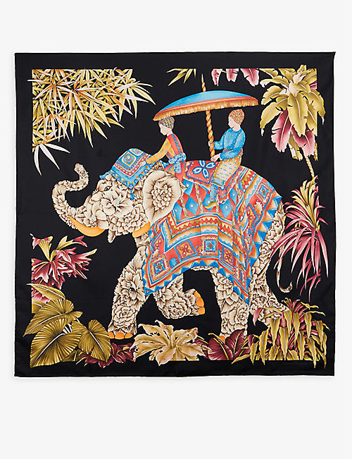 SALVATORE FERRAGAMO: Elephant graphic-print silk scarf
