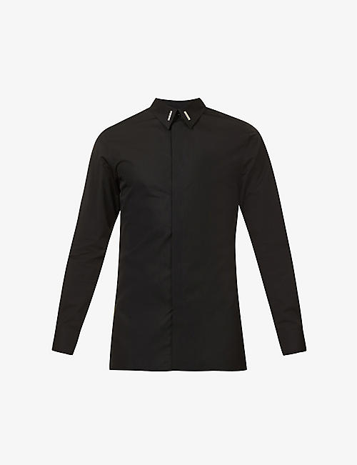 GIVENCHY: Brand-plaque split-hem regular-fit cotton-poplin shirt