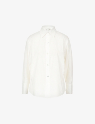 Vince Self-tie Curved-hem Organic-cotton Blend Shirt In Optic White-137owt