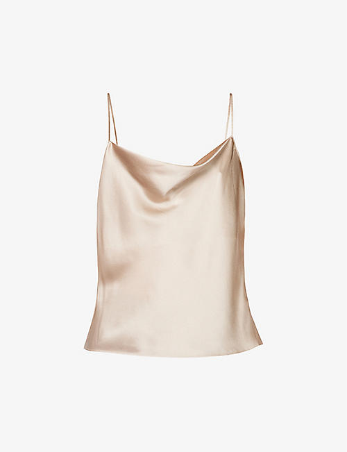 VINCE: Relaxed-fit cowl-neck silk top