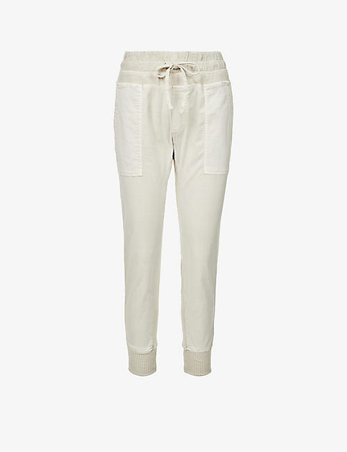 JAMES PERSE: Ribbed-trim tapered mid-rise regular-fit cotton-twill jogging bottoms