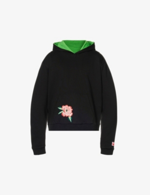 Flower-embroidered relaxed-fit cotton hoody