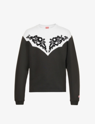 Floral-print two-tone cotton-jersey sweatshirt