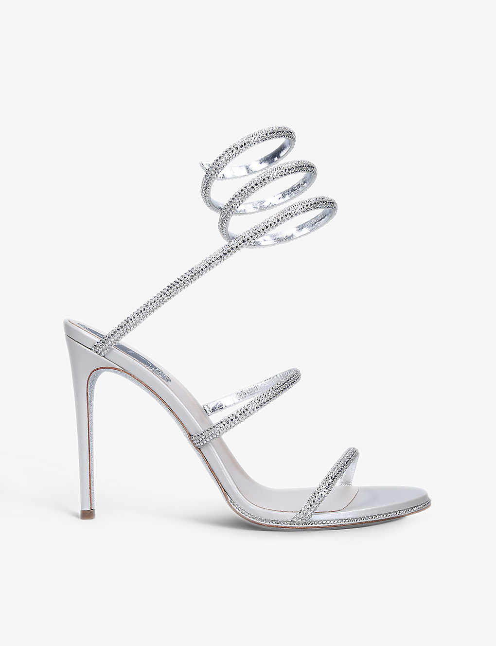 Shop René Caovilla Cleo Crystal-embellished Leather Heeled Sandals In Silver