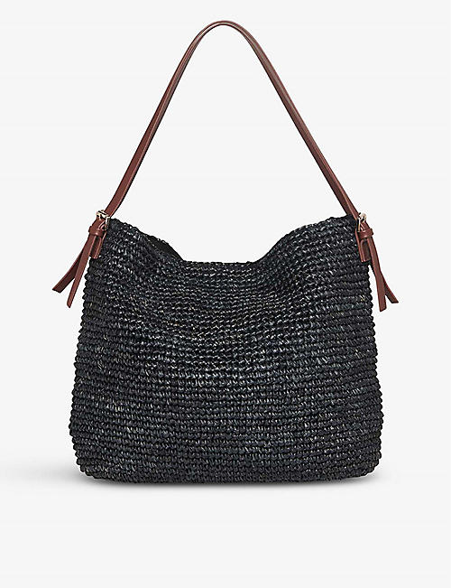 WHISTLES: Aria leather-strap straw shoulder bag