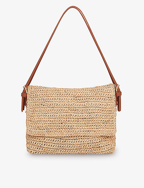 WHISTLES: Karis leather-strap straw shoulder bag